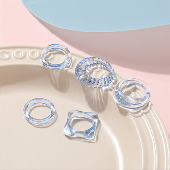 Σετ 17 KM Κορεατικά πολύχρωμα, διάφανα δαχτυλίδια από ρητίνη, ακρυλικά γυναικεία μοντέρνα κοσμήματα γάμου με γεωμετρικό τετράγωνο στρογγυλό δαχτυλίδι