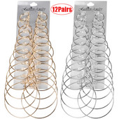 12 porų / 6 porų / 1 pora paprastų punkiškų auskarų rinkinys Didelis apskritimas Auskarai Papuošalai moterims Mergaitėms Ausų lankeliai Apvalūs auskarai Negabaritinis