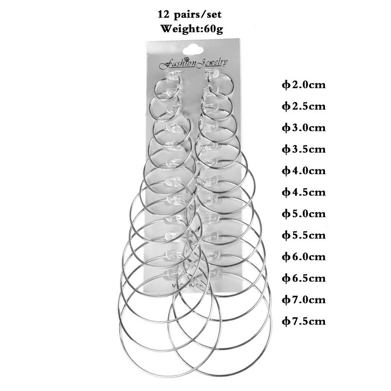 12 porų / 6 porų / 1 pora paprastų punkiškų auskarų rinkinys Didelis apskritimas Auskarai Papuošalai moterims Mergaitėms Ausų lankeliai Apvalūs auskarai Negabaritinis