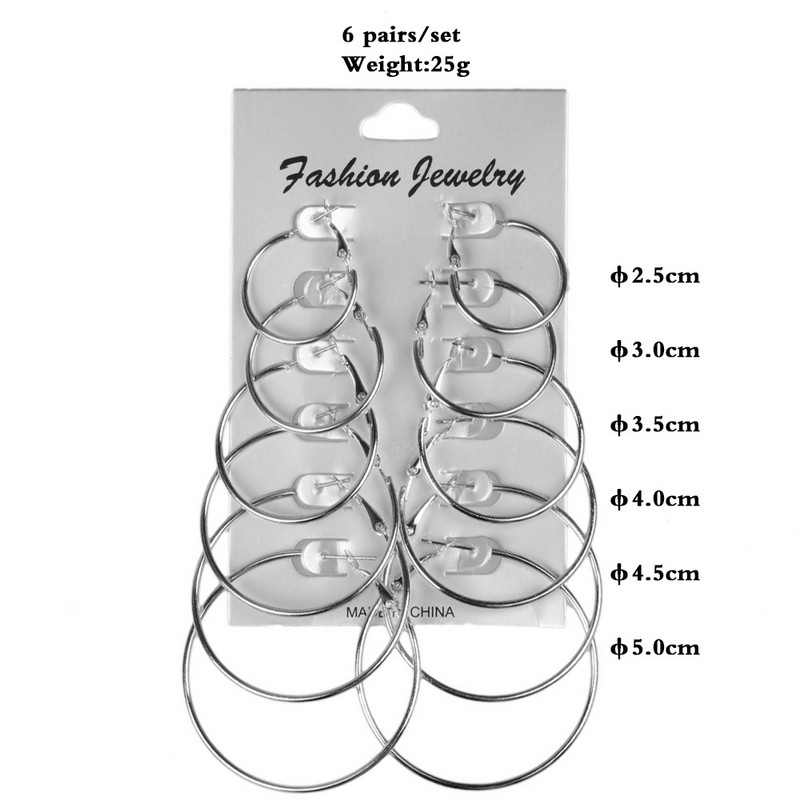 12 porų / 6 porų / 1 pora paprastų punkiškų auskarų rinkinys Didelis apskritimas Auskarai Papuošalai moterims Mergaitėms Ausų lankeliai Apvalūs auskarai Negabaritinis