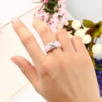 Модни бижута Дамски пръстен с AAA кристал 8 mm X кръстосани керамични пръстени за жени Аксесоари за сватбено тържество Дизайн на подарък