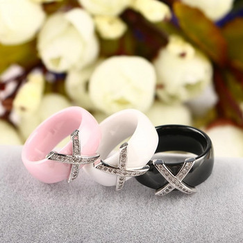 Fashion Jewelry Γυναικείο δαχτυλίδι με AAA Crystal 8 mm X Cross Ceramic Rings for Women Wedding Party Αξεσουάρ Σχέδιο δώρου