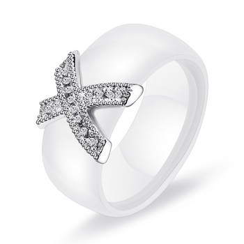 Модни бижута Дамски пръстен с AAA кристал 8 mm X кръстосани керамични пръстени за жени Аксесоари за сватбено тържество Дизайн на подарък