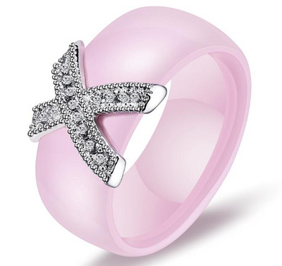 Bijuterii Moda Inel Femei Cu Cristal AAA 8 mm X Cruce Inele Ceramice Pentru Femei Accesorii pentru petreceri de nunta Design de cadou