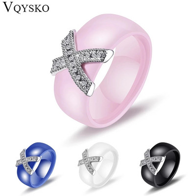 Bijuterii Moda Inel Femei Cu Cristal AAA 8 mm X Cruce Inele Ceramice Pentru Femei Accesorii pentru petreceri de nunta Design de cadou