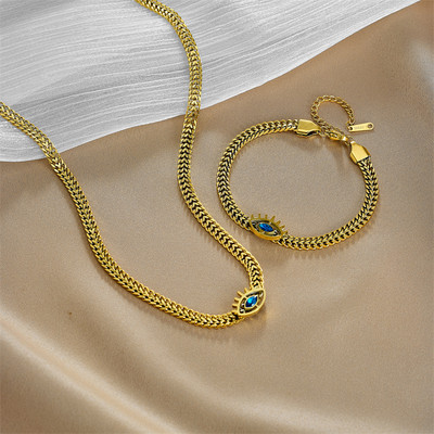 LAMENGLY 316L rozsdamentes acél kék szem cirkon vastag láncos nyaklánc karkötő nőknek új punk lány ékszerkészlet születésnapi ajándékok