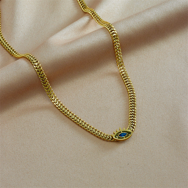 LAMENGLY 316L rozsdamentes acél kék szem cirkon vastag láncos nyaklánc karkötő nőknek új punk lány ékszerkészlet születésnapi ajándékok