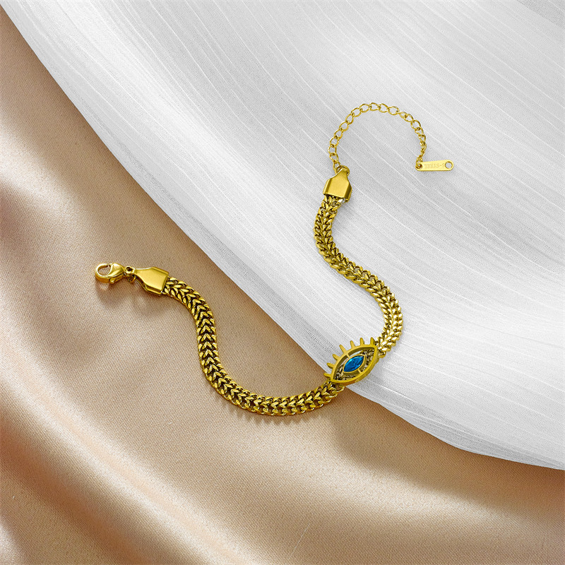 LAMENGLY 316L rozsdamentes acél kék szem cirkon vastag láncos nyaklánc karkötő nőknek új punk lány ékszerkészlet születésnapi ajándékok