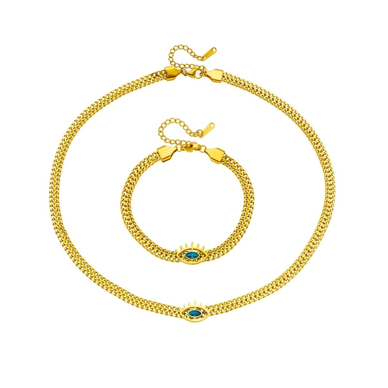 LAMENGLY 316L rozsdamentes acél kék szem cirkon vastag láncos nyaklánc karkötő nőknek új punk lány ékszerkészlet születésnapi ajándékok