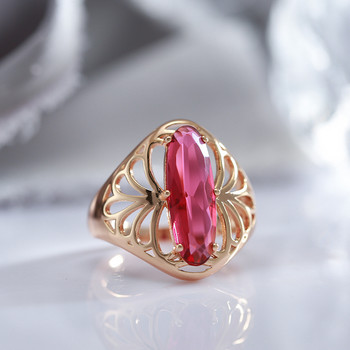 Луксозни специално изрязани овални розови циркони, комплект 585 розово злато, цветни обеци за пиърсинг с широки пръстени Изящни бижута за ежедневно носене