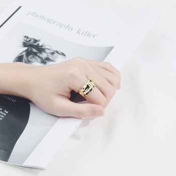 Foxanry сребърен цвят неправилен ръчно изработен пръстен за жени Creative Geometric Wide anillos Jewelry Gift Size 16.5mm Adjustale