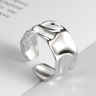Foxanry Inel neregulat lucrat manual de culoare argintie pentru femei Creativ Geometric Anillos largi Bijuterii Dimensiune cadou 16,5 mm Adjustale