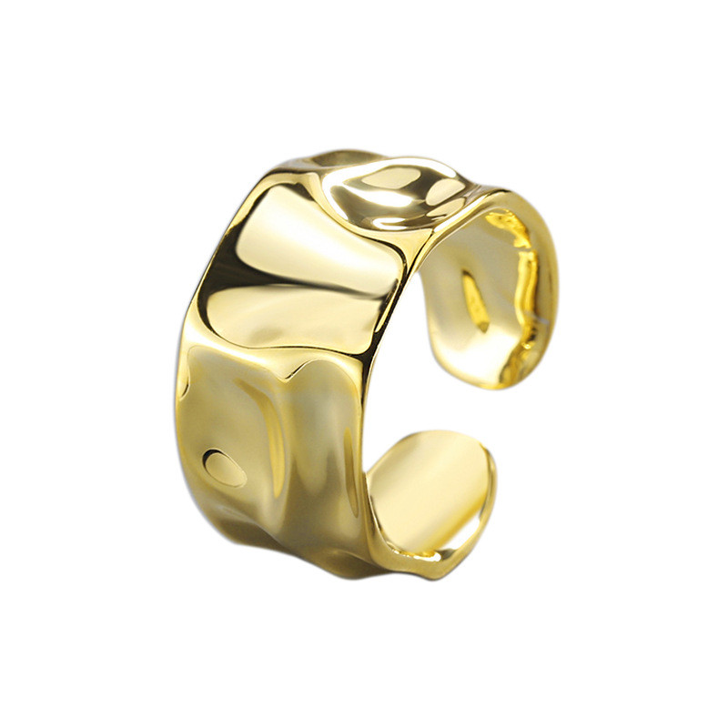 Foxanry Inel neregulat lucrat manual de culoare argintie pentru femei Creativ Geometric Anillos largi Bijuterii Dimensiune cadou 16,5 mm Adjustale
