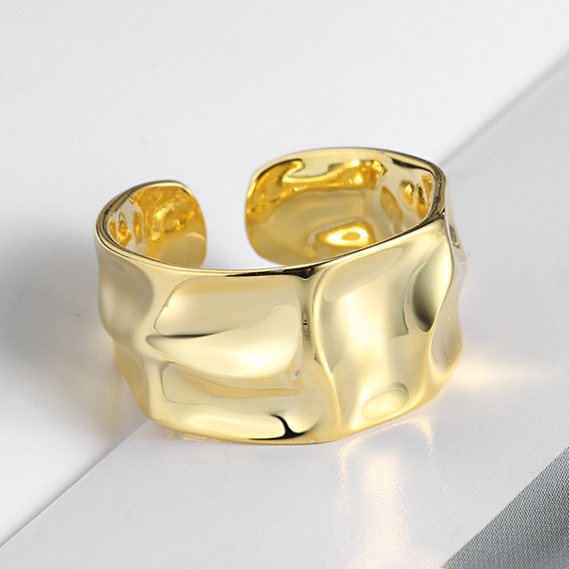 Foxanry Inel neregulat lucrat manual de culoare argintie pentru femei Creativ Geometric Anillos largi Bijuterii Dimensiune cadou 16,5 mm Adjustale