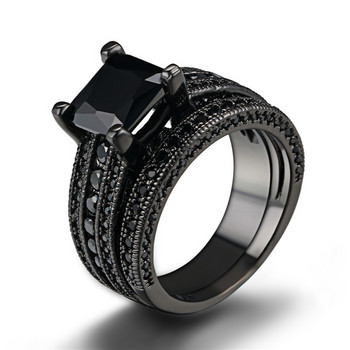 Fashion Couple Jewelry Lovers Rings Γυναικεία μαύρα ζιργκόν σετ δαχτυλίδι αρραβώνων Δώρο επετείου γάμου από ανοξείδωτο ατσάλι