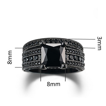 Пръстени за любители на бижута за модни двойки Дамски комплект годежен пръстен с черен циркон Мъжка брачна лента от неръждаема стомана Подарък за годишнина