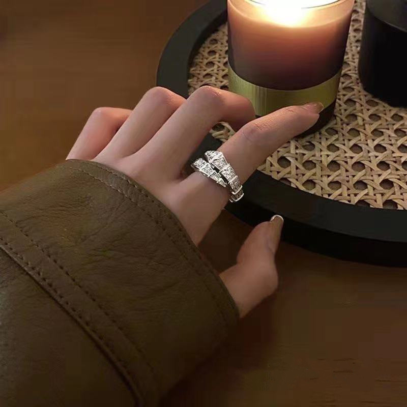 Inel de lux din cristal în formă de șarpe, pentru femei, fete, reglabil, rafinat, strălucitor, cu zircon, inel pentru degete, bijuterii de nuntă