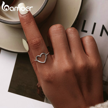 bamoer стерлингово сребро 925 прости минималистични сърце пръстени за пръсти за жени сватба годеж изявление бижута SCR641