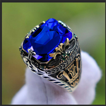 Мъжки луксозен пръстен с инкрустиран изумруд Личност Ретро доминиращ скъпоценен камък Пръстен със сапфир за присъствие на банкетно парти Бизнес бижута
