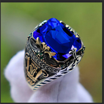 Мъжки луксозен пръстен с инкрустиран изумруд Личност Ретро доминиращ скъпоценен камък Пръстен със сапфир за присъствие на банкетно парти Бизнес бижута
