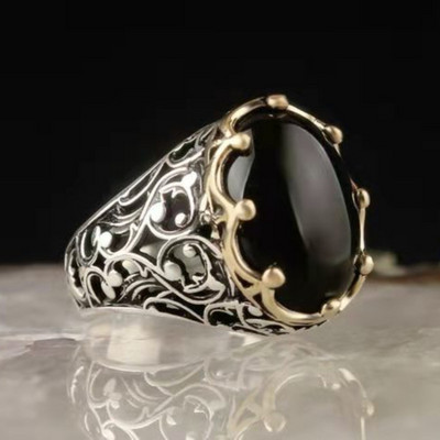 Inkrustuotas smaragdinis vyriškas prabangus žiedas Retro dominuojantis brangakmenis safyro žiedas, skirtas dalyvauti banketų vakarėlyje Verslo papuošalai