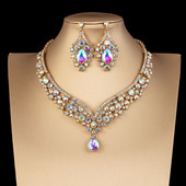 KMVEXO Fashion Crystal AB Colier Cercei Set Strasuri Mireasa Seturi de bijuterii pentru Mirese Costum de petrecere de nunta Bijoux Femme
