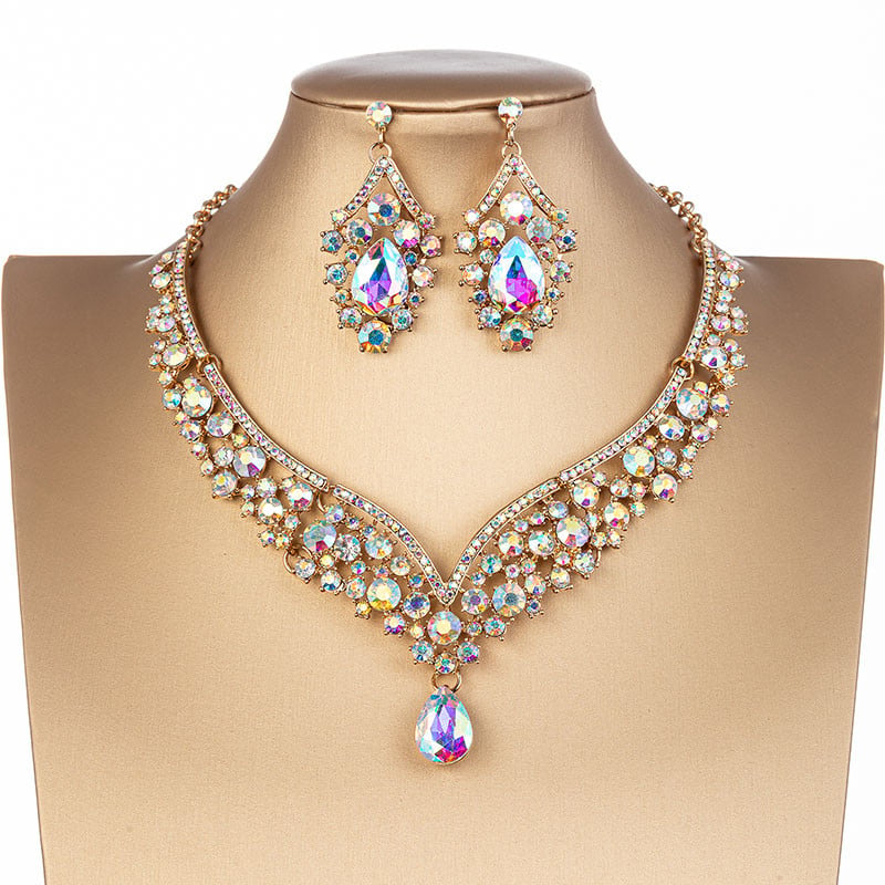 KMVEXO Fashion Crystal AB Colier Cercei Set Strasuri Mireasa Seturi de bijuterii pentru Mirese Costum de petrecere de nunta Bijoux Femme
