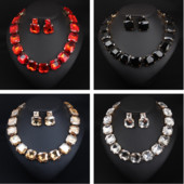 Seturi de bijuterii de nuntă de mireasă de cristal roșu geometric boem pentru femei, bijuterii de lux de claviculă de culoare aur cu strasuri