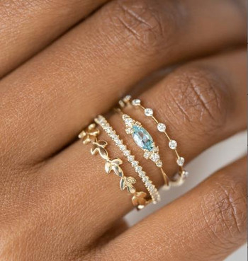 4 бр./компл. Геометрична златна комбинация от кръгли пръстени с кристали от циркон Комплект за жени Годежно парти Сватбени пръстени Ръчни бижута
