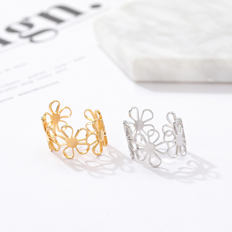 Nerūdijančio plieno žiedas vintažinės ramunės gėlės atviros mados moteriškos poros reguliuojami žiedai moterims papuošalai estetiškos dovanos mergaitėms