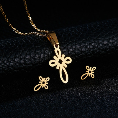 RINHOO gėlių aukso spalvos nerūdijančio plieno rinkiniai moterims šypsenos veidui drugelio žuvies kaulo karoliai auskarų rinkinys vestuviniai papuošalai