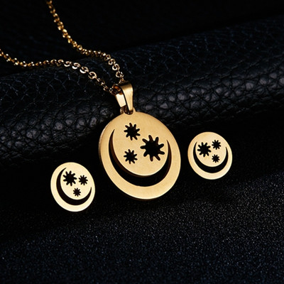 RINHOO gėlių aukso spalvos nerūdijančio plieno rinkiniai moterims šypsenos veidui drugelio žuvies kaulo karoliai auskarų rinkinys vestuviniai papuošalai