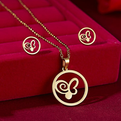 RINHOO gėlių aukso spalvos nerūdijančio plieno rinkiniai moterims šypsenos veidui drugelio žuvies kaulo karoliai auskarų rinkinys vestuviniai papuošalai