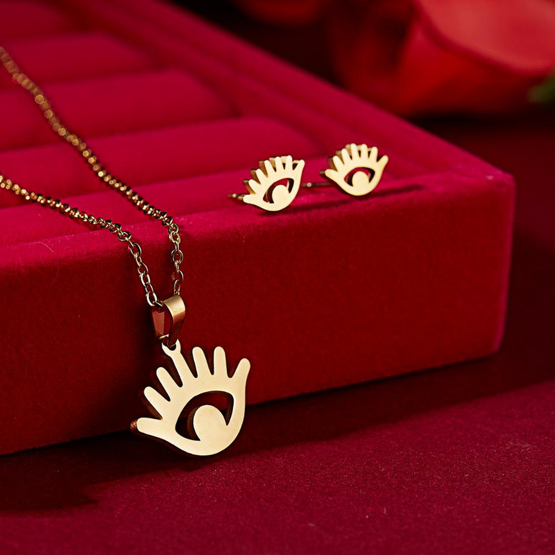 RINHOO gėlių aukso spalvos nerūdijančio plieno rinkiniai moterims šypsenos veidui drugelio žuvies kaulo karoliai auskarų rinkinys vestuviniai papuošalai