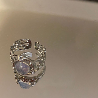 Szabálytalan gyűrűk kővel Esztétikus lány üreges vörös kő gyűrűk nőknek Y2K virágbimbós nyitott gyűrű Vintage ékszer kiegészítők