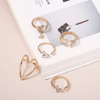 Δαχτυλίδι με πεταλούδα μόδας Hollow Heart Σετ Γυναικείο Γυαλιστερό Κρυστάλλινο Σταυρό Δαχτυλίδι Δαχτυλίδι Γούρι Γαμήλιο κόσμημα Δώρο