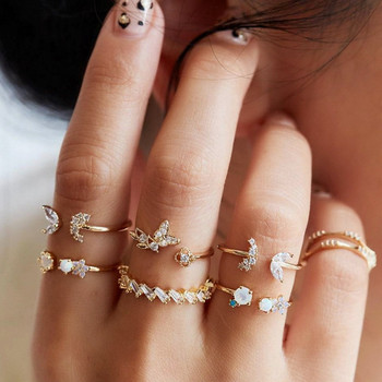 Моден комплект пръстени с кухи сърца и пеперуди за жени Блестящи кристални пръстени с кръстосани пръсти Чар Парти Сватбени бижута Подарък