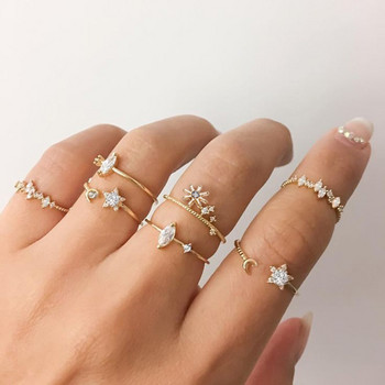 Моден комплект пръстени с кухи сърца и пеперуди за жени Блестящи кристални пръстени с кръстосани пръсти Чар Парти Сватбени бижута Подарък