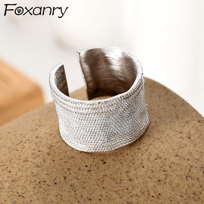 Foxanry INS Fashion Ασημί Φαρδιά Δαχτυλίδια για Γυναικείες Vintage Δημοφιλές Σχέδιο Δώρα Κοσμήματα για πάρτι γοητείας ακανόνιστης υφής