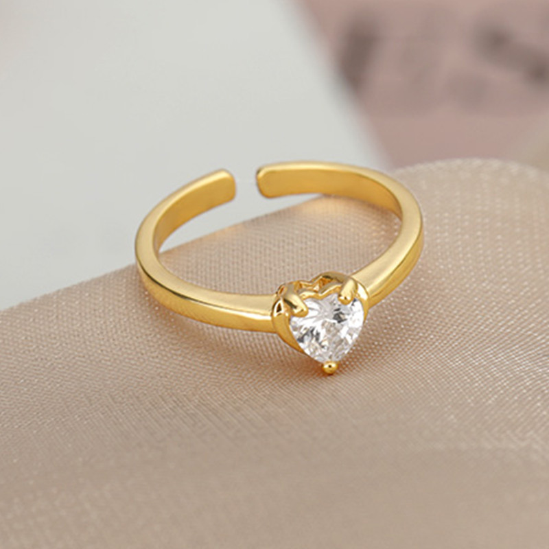 Inele de zircon cu inimă de epocă ajustabile pentru femei Inele de nuntă din oțel inoxidabil de culoare aurie Bijuterii estetice pentru femei anillos mujer