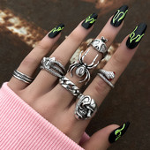 Aprilwell Set de inele cu șarpe punk pentru femei, păianjen gotic, Kpop, grunge, bărbați, inele răsucite, bijuterii de modă, cadouri, accesorii voluminoase