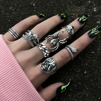 Aprilwell Punk Snake Rings Σετ Γυναικεία Gothic Spider Kpop Grunge Men Twisted Anillos Fashion Jewelry Gifts Ογκώδη αξεσουάρ