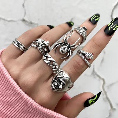 Aprilwell Set de inele cu șarpe punk pentru femei, păianjen gotic, Kpop, grunge, bărbați, inele răsucite, bijuterii de modă, cadouri, accesorii voluminoase