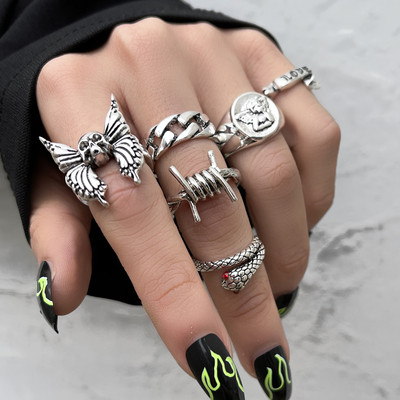 Aprilwell Set de inele cu șarpe punk pentru femei, păianjen gotic, Kpop, grunge, bărbați, inele răsucite, bijuterii de modă, cadouri, accesorii voluminoase
