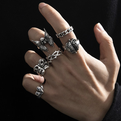 Aprilwell Set de inele cu șarpe punk pentru femei, păianjen gotic, Kpop, grunge, bărbați, inele răsucite, bijuterii de modă, cadouri, accesorii voluminoase