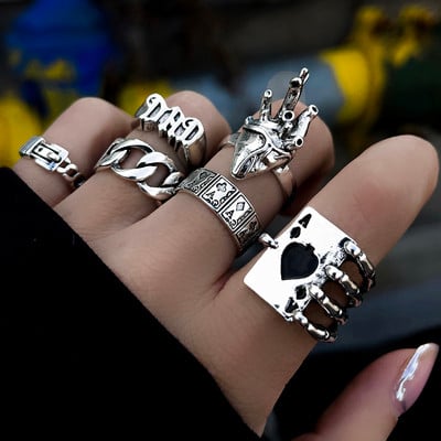 Aprilwell Set de inele cu șarpe punk pentru femei, păianjen gotic, Kpop, grunge, bărbați, inele răsucite, bijuterii de modă, cadouri, accesorii voluminoase