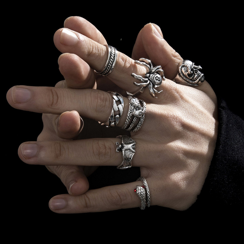 Aprilwell Set de inele cu șarpe punk pentru femei, păianjen gotic, Kpop, grunge, bărbați, inele răsucite, bijuterii de modă, cadouri, accesorii voluminoase