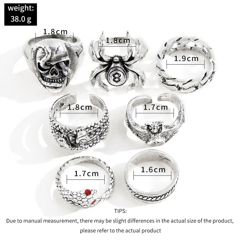 Aprilwell Set de inele cu șarpe punk pentru femei, păianjen gotic, Kpop, grunge, bărbați, inele răsucite, bijuterii de modă, cadouri, accesorii voluminoase