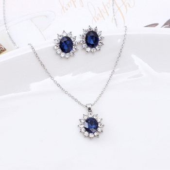 Нова мода Water Drop Blue Crystal Stone Сватбени комплекти бижута за булки кристали Колие Обеци Дамски африкански бижута