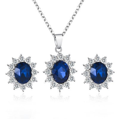 Nouă moda picătură de apă cristal albastru piatră seturi de bijuterii nunta pentru mirese strass colier cercei femei bijuterii africane